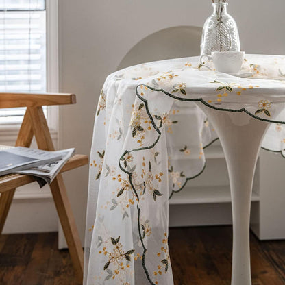 Elegant Lace Tablecloth Floral Embroidery Lace Table Cover Overlay for Party Wedding Kitchen Dining Home Decorations (Yellow,39"x51")