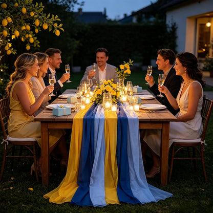 6 Pcs Amalfi Coast Lemon Party Decorations Chiffon Table Runner Cloth Rustic Fabric for Mediterranean Capri Positano Wedding Birthday Bridal Shower Decor