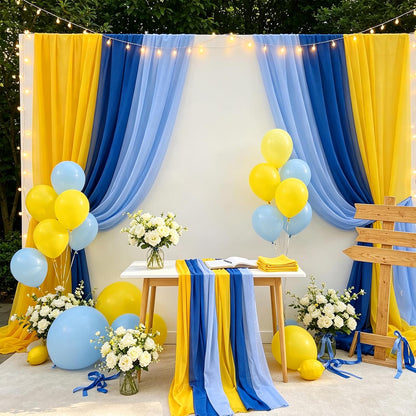 6 Pcs Amalfi Coast Lemon Party Decorations Chiffon Table Runner Cloth Rustic Fabric for Mediterranean Capri Positano Wedding Birthday Bridal Shower Decor