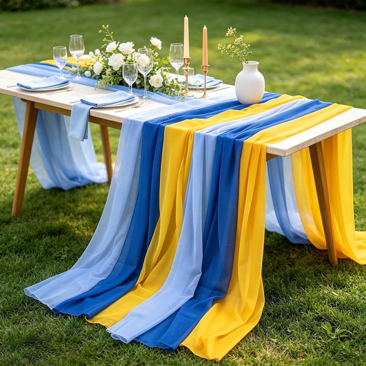 6 Pcs Amalfi Coast Lemon Party Decorations Chiffon Table Runner Cloth Rustic Fabric for Mediterranean Capri Positano Wedding Birthday Bridal Shower Decor