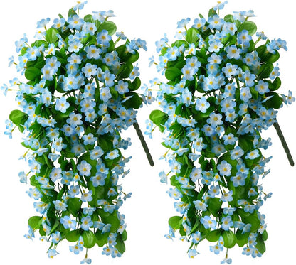 ZFProcess Artificial Fake Hanging Flowers Plants for Outdoor Spring Decoration, 2PCS Faux Silk Violet UV Resistant Look Real Trailing Vines for Outside Home Planter Porch Patio(Blue)