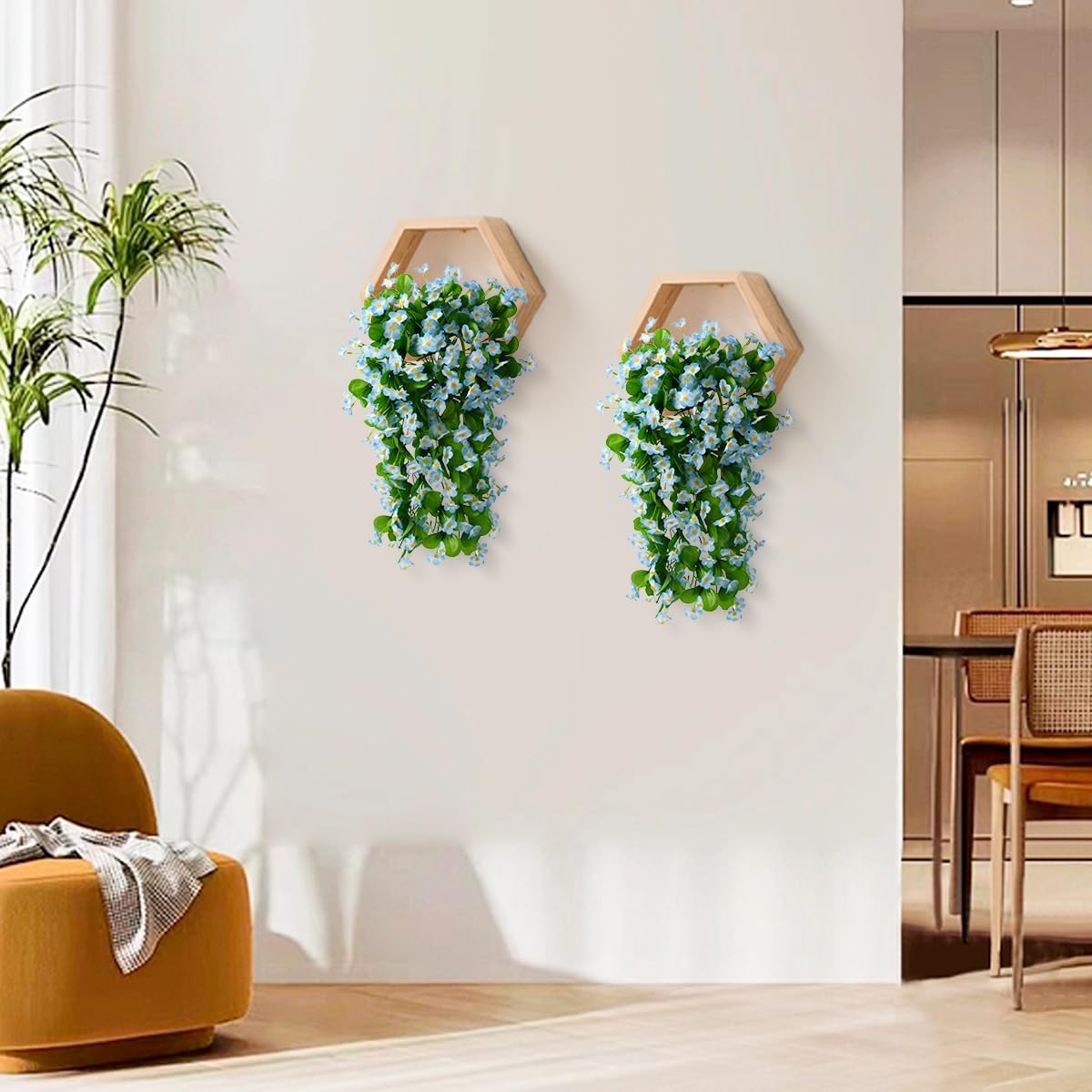ZFProcess Artificial Fake Hanging Flowers Plants for Outdoor Spring Decoration, 2PCS Faux Silk Violet UV Resistant Look Real Trailing Vines for Outside Home Planter Porch Patio(Blue)