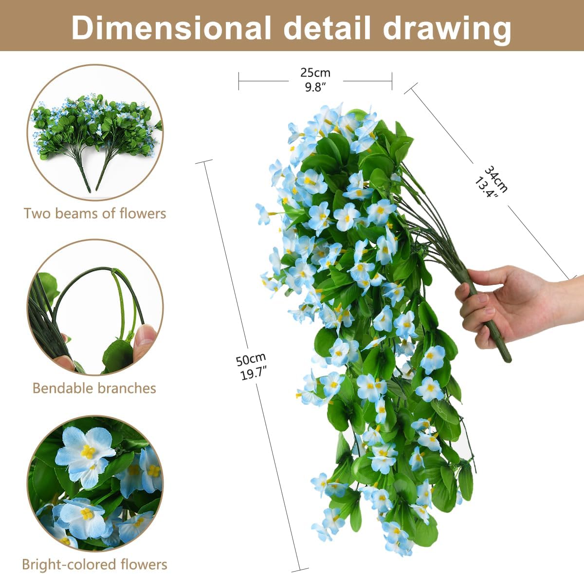 ZFProcess Artificial Fake Hanging Flowers Plants for Outdoor Spring Decoration, 2PCS Faux Silk Violet UV Resistant Look Real Trailing Vines for Outside Home Planter Porch Patio(Blue)
