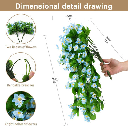 ZFProcess Artificial Fake Hanging Flowers Plants for Outdoor Spring Decoration, 2PCS Faux Silk Violet UV Resistant Look Real Trailing Vines for Outside Home Planter Porch Patio(Blue)