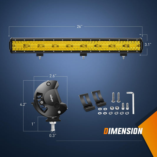 LED Light Bar 26 Inch 540W Yellow Flood Spot Combo Triple Row Driving Lamp Roof Bumper Off Road LED Work Lights Pods for Van Camper Wagon Car Pickup Golf Cart ATV UTV SUV Truck Boat 4x4