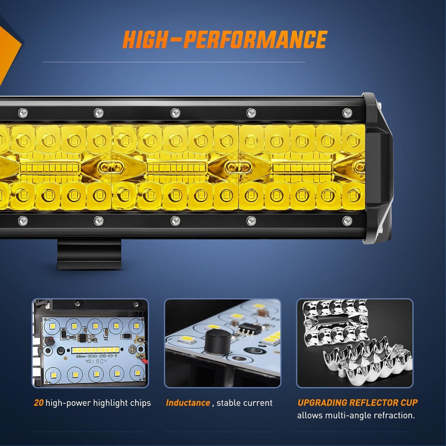 LED Light Bar 26 Inch 540W Yellow Flood Spot Combo Triple Row Driving Lamp Roof Bumper Off Road LED Work Lights Pods for Van Camper Wagon Car Pickup Golf Cart ATV UTV SUV Truck Boat 4x4