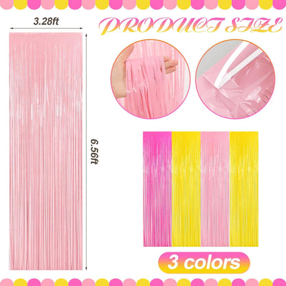 4pcs Pink and Yellow Party Decorations 6.6ft Fringe Curtains Party Decorations Pink and Yellow Backdrop Curtains for Lemon Summer Thanksgiving Bridal Wedding Graduation Backdrop Decor