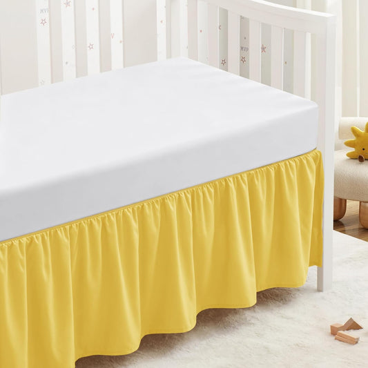 Yellow Crib Skirt Dust Ruffle, Microfiber Crib Bed Skirt 52"x28" with 14" Drop, Durable Full Coverage Toddler Bedskirt Fit for Baby Boys Girls Nursery Standard Crib