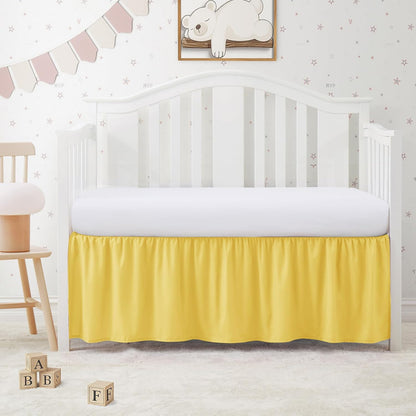 Yellow Crib Skirt Dust Ruffle, Microfiber Crib Bed Skirt 52"x28" with 14" Drop, Durable Full Coverage Toddler Bedskirt Fit for Baby Boys Girls Nursery Standard Crib