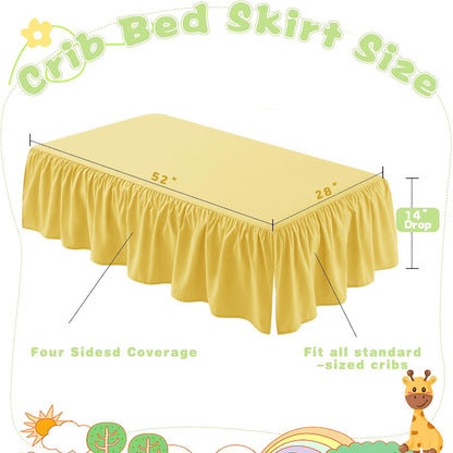 Yellow Crib Skirt Dust Ruffle, Microfiber Crib Bed Skirt 52"x28" with 14" Drop, Durable Full Coverage Toddler Bedskirt Fit for Baby Boys Girls Nursery Standard Crib