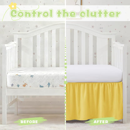 Yellow Crib Skirt Dust Ruffle, Microfiber Crib Bed Skirt 52"x28" with 14" Drop, Durable Full Coverage Toddler Bedskirt Fit for Baby Boys Girls Nursery Standard Crib