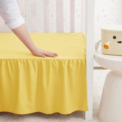 Yellow Crib Skirt Dust Ruffle, Microfiber Crib Bed Skirt 52"x28" with 14" Drop, Durable Full Coverage Toddler Bedskirt Fit for Baby Boys Girls Nursery Standard Crib
