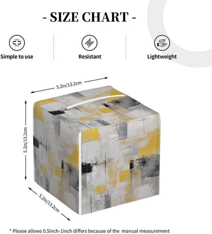Art Painting Yellow Gray Black Leather Tissue Box Cover, Waterproof PVC Leather Napkin Holder, Decorative Tissue Case for Coffee Table Office Bedroom Kitchen Bathroom Car