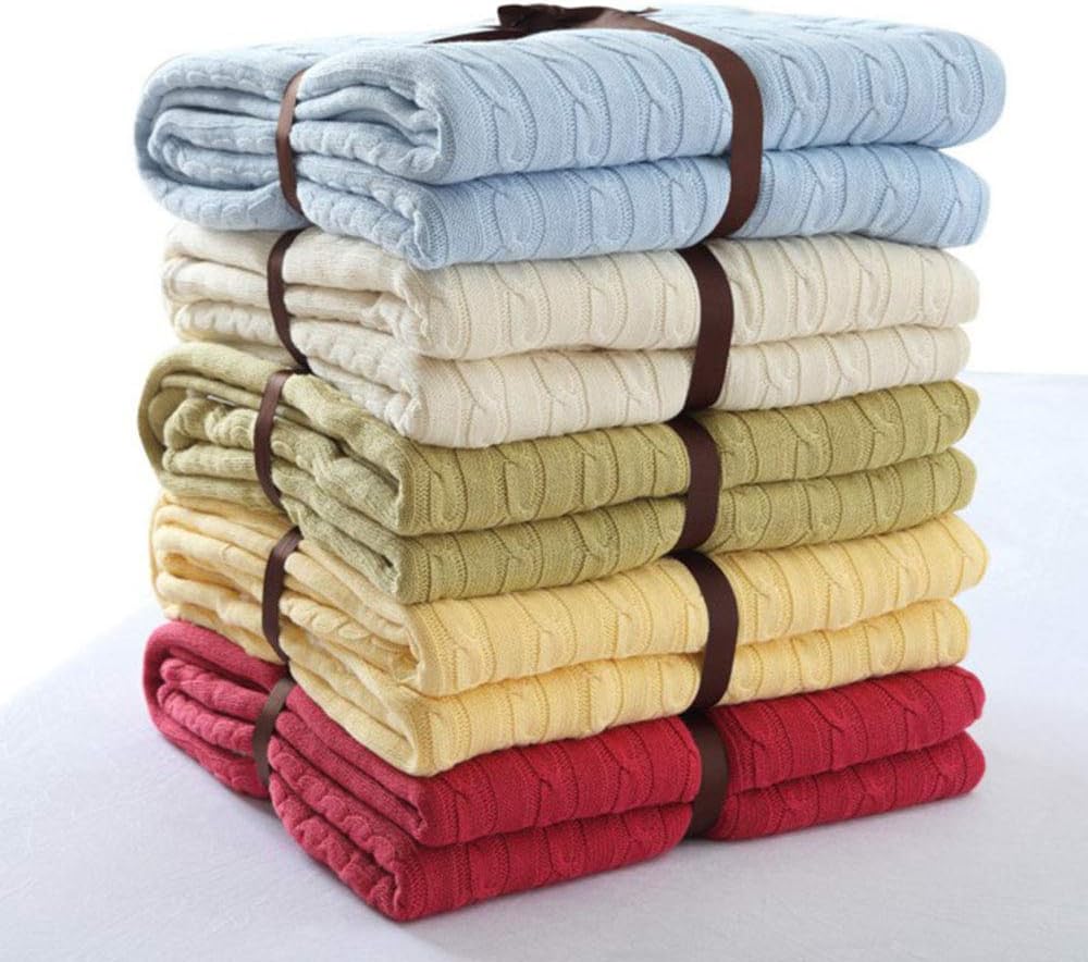 59x79inch Cotton Cable Knit Sherpa Throw Blanket Yellow Cozy Knitted Fleece Blankets for Couch,Sofa,Bed Winter Blanket Photo Prop