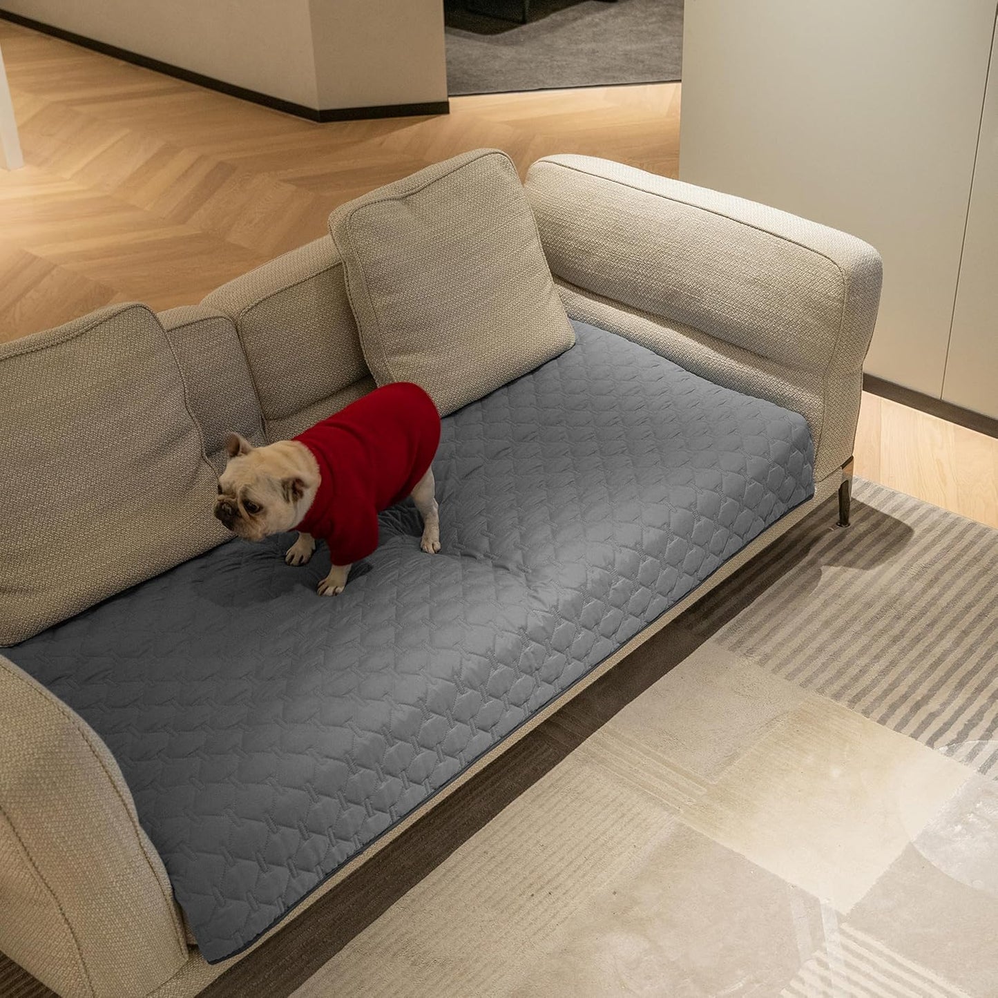 3X Stronger Waterproof Pet Blanket, Scratch Proof Furniture Protector for Dogs Cats, Reversible Cover 30x70 Inch, Dark Grey/Light Grey