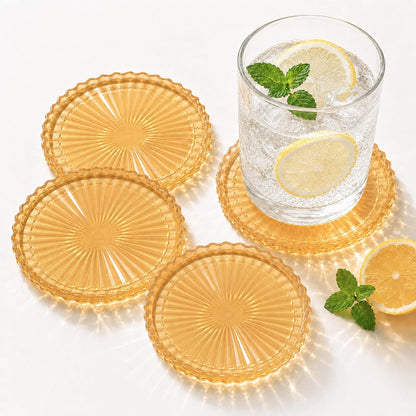 Silicone Coasters for Drinks[4 pcs,No Holder] Dual-Sided Light-Play Design, Non-Stick Cup Covers & Table Mats, Coffee Table Decor, Amber