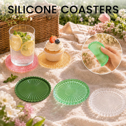 Silicone Coasters for Drinks[4 pcs,No Holder] Dual-Sided Light-Play Design, Non-Stick Cup Covers & Table Mats, Coffee Table Decor, Amber