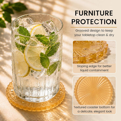 Silicone Coasters for Drinks[4 pcs,No Holder] Dual-Sided Light-Play Design, Non-Stick Cup Covers & Table Mats, Coffee Table Decor, Amber