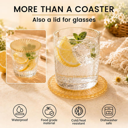 Silicone Coasters for Drinks[4 pcs,No Holder] Dual-Sided Light-Play Design, Non-Stick Cup Covers & Table Mats, Coffee Table Decor, Amber