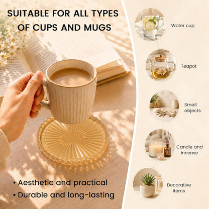 Silicone Coasters for Drinks[4 pcs,No Holder] Dual-Sided Light-Play Design, Non-Stick Cup Covers & Table Mats, Coffee Table Decor, Amber