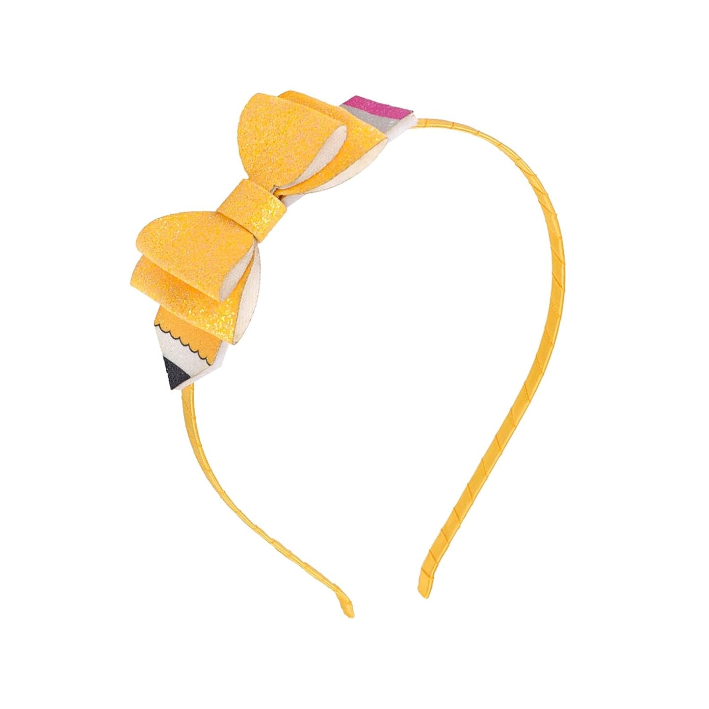 Pencil Bow Headband, Yellow Glitter Bow Hairband for Girls, Back to School Outfit Accessory, The First Day of School Hair Accessories, Cute Pencil Themed Hair Hoop for Teachers&Students