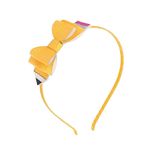 Pencil Bow Headband, Yellow Glitter Bow Hairband for Girls, Back to School Outfit Accessory, The First Day of School Hair Accessories, Cute Pencil Themed Hair Hoop for Teachers&Students