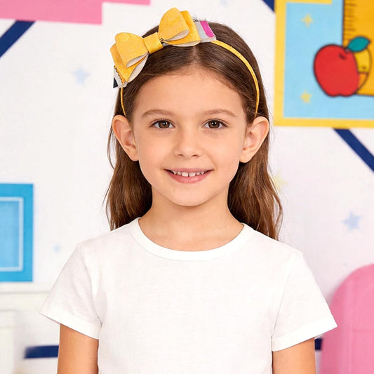 Pencil Bow Headband, Yellow Glitter Bow Hairband for Girls, Back to School Outfit Accessory, The First Day of School Hair Accessories, Cute Pencil Themed Hair Hoop for Teachers&Students