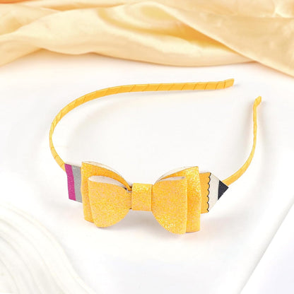 Pencil Bow Headband, Yellow Glitter Bow Hairband for Girls, Back to School Outfit Accessory, The First Day of School Hair Accessories, Cute Pencil Themed Hair Hoop for Teachers&Students