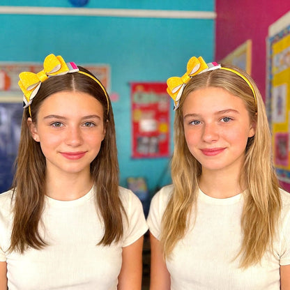 Pencil Bow Headband, Yellow Glitter Bow Hairband for Girls, Back to School Outfit Accessory, The First Day of School Hair Accessories, Cute Pencil Themed Hair Hoop for Teachers&Students