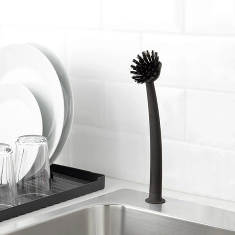 2 Pcs Scrub Brush with Handle 11'' Dish Scrubber Brush Kitchen Sink Brush Long Handle Dish Cleaning Brush for Kitchen Dishes Pot Sink Cleaning,Yellow