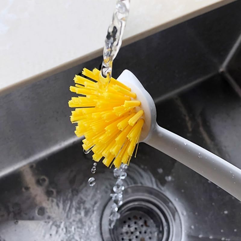 2 Pcs Scrub Brush with Handle 11'' Dish Scrubber Brush Kitchen Sink Brush Long Handle Dish Cleaning Brush for Kitchen Dishes Pot Sink Cleaning,Yellow
