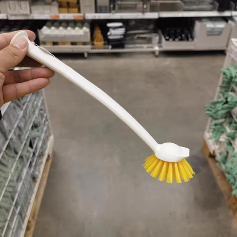 2 Pcs Scrub Brush with Handle 11'' Dish Scrubber Brush Kitchen Sink Brush Long Handle Dish Cleaning Brush for Kitchen Dishes Pot Sink Cleaning,Yellow