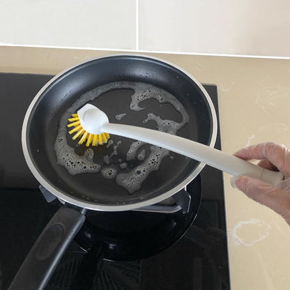 2 Pcs Scrub Brush with Handle 11'' Dish Scrubber Brush Kitchen Sink Brush Long Handle Dish Cleaning Brush for Kitchen Dishes Pot Sink Cleaning,Yellow