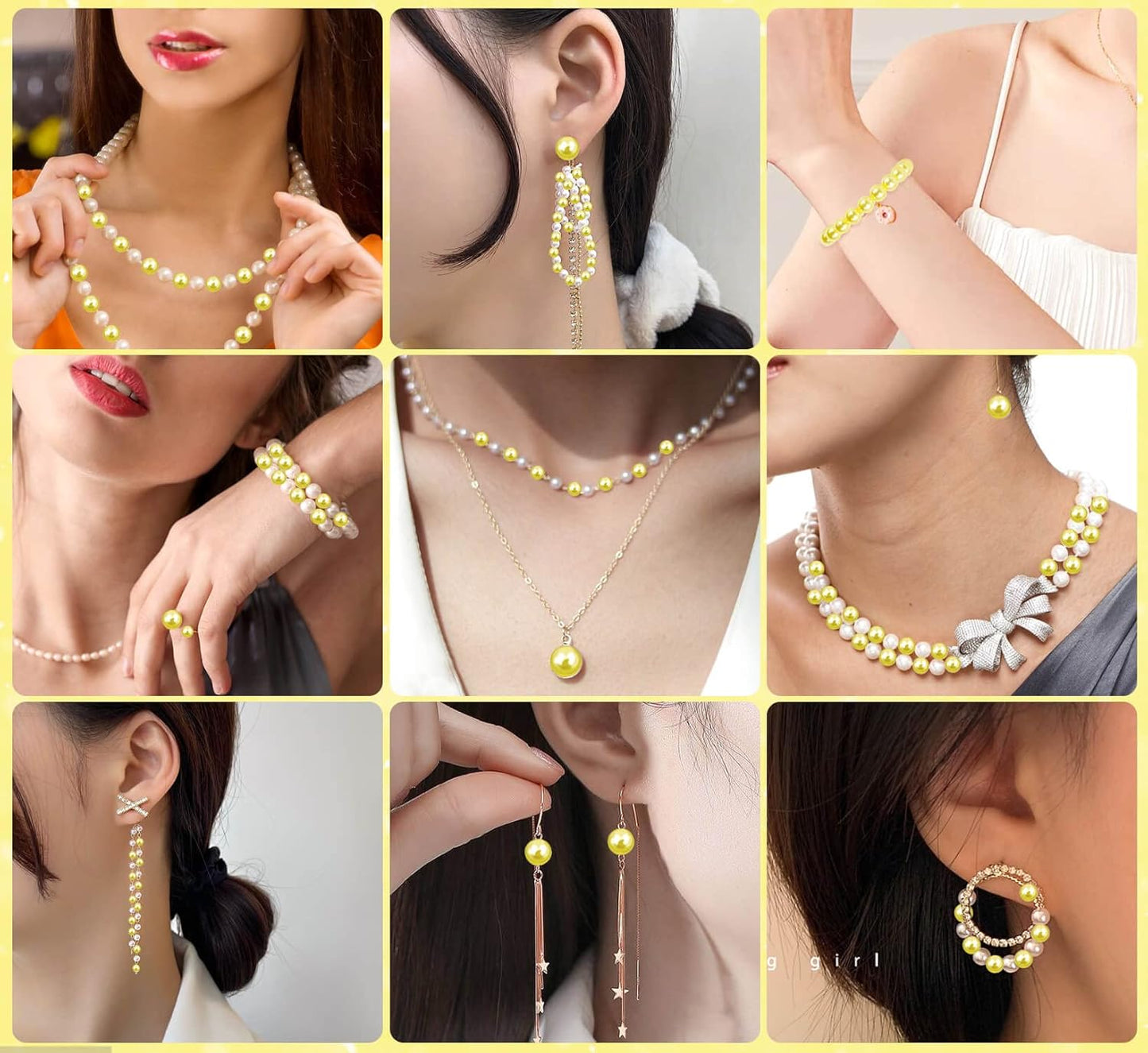 1750pcs Pearl Craft Beads with Hole for Jewelry Making - Yellow 4mm 6mm 8mm 10mm 12mm Loose Spacer Beads for Necklace, Bracelet, Earring, Ring, Choker, Wedding Dress Decor