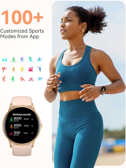Smart Watch for Women, 5ATM Waterproof Smartwatch&100+ Sports Modes | for Android and iOS Phones, Fitness Tracker Watch with Heart Rate Monitor Pedometer Sleep Monitor, Pink