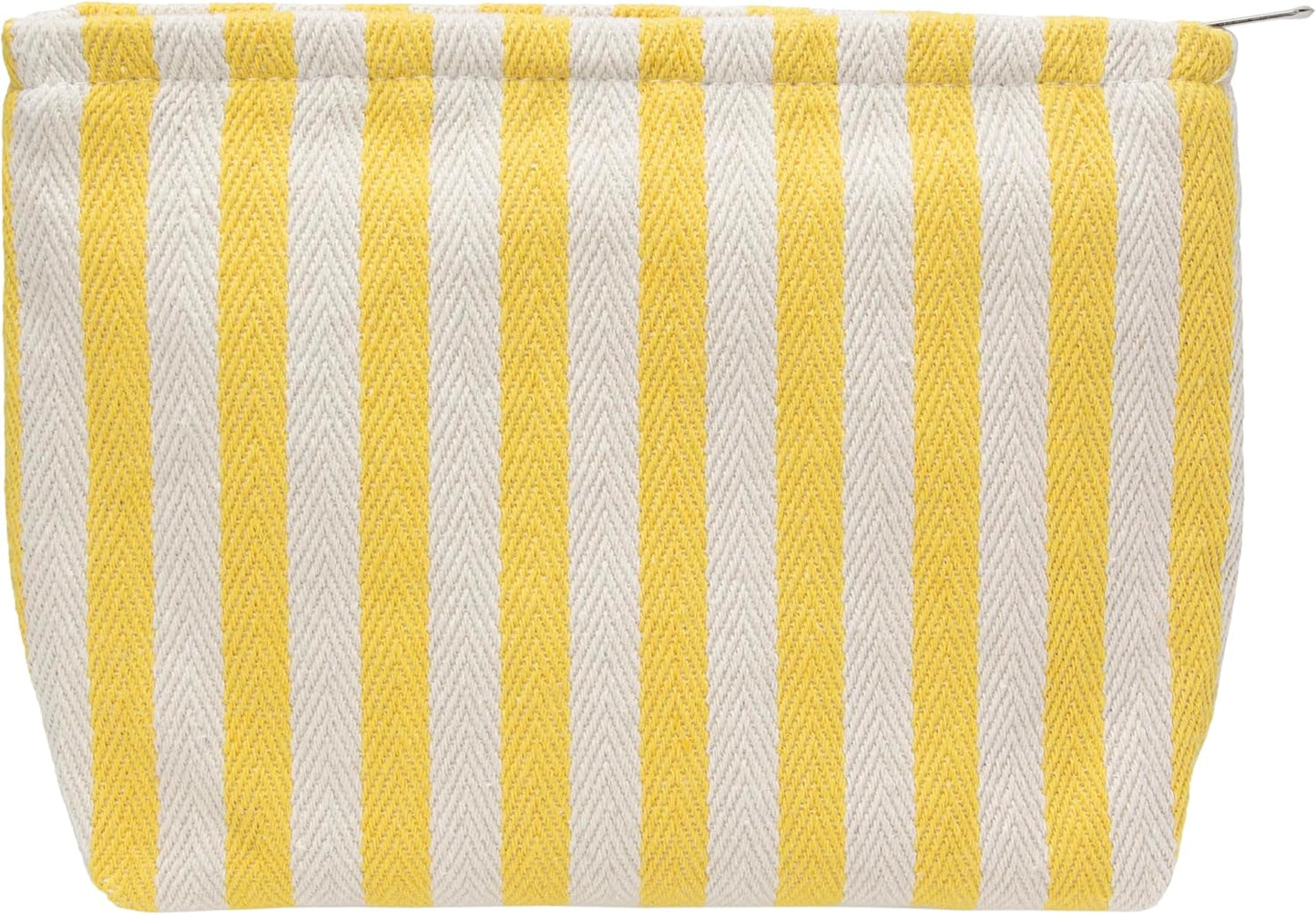 Flat Makeup Bag for Women,Zipper Cosmetic Pouch for Purse,Stripe Yellow | Cute Cosmetic Organizer for Makeup,Skincare,Toiletries,Daily Beauty Essentials,Purse,On-the-Go,Bridesmaid Proposal Gifts