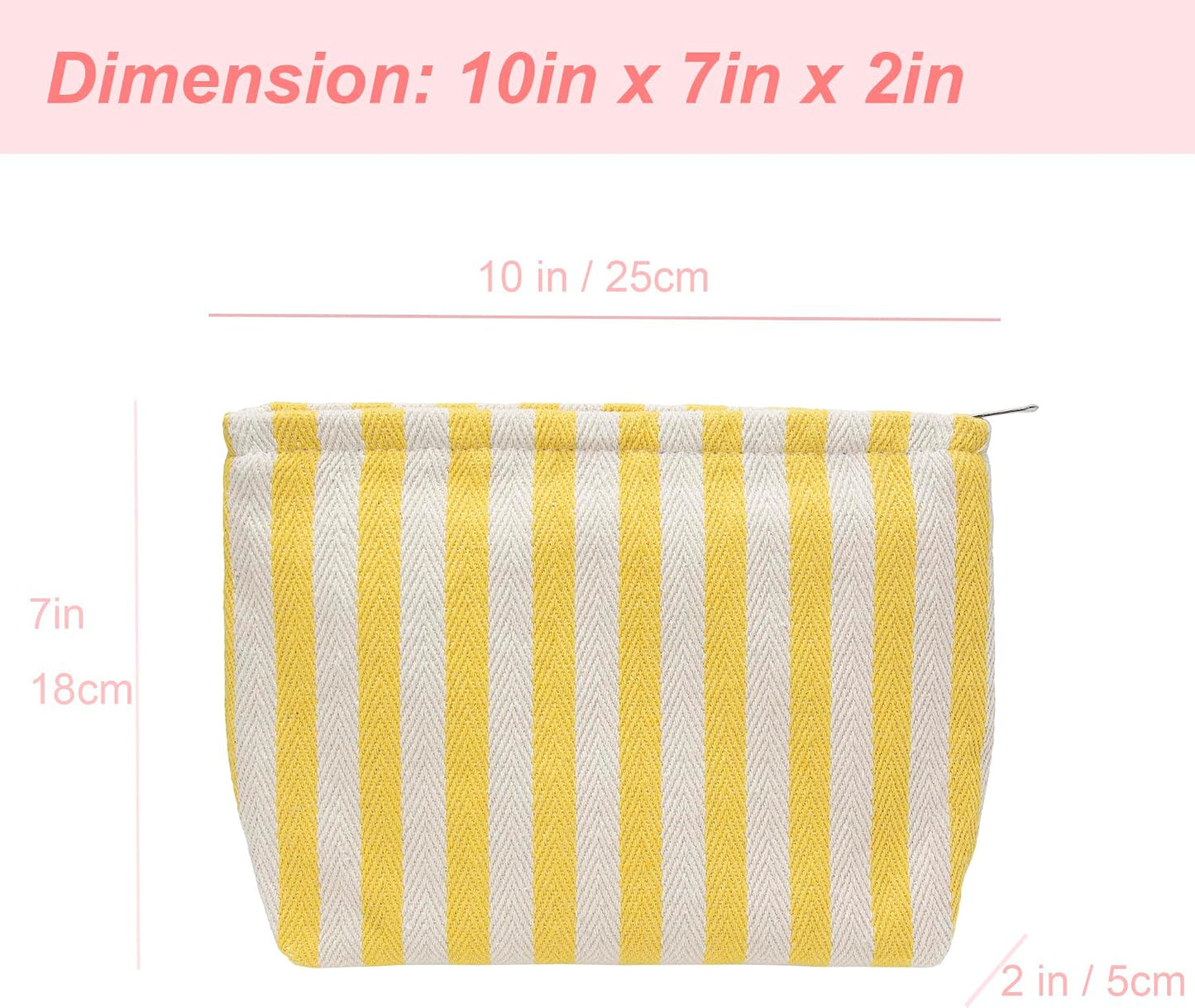 Flat Makeup Bag for Women,Zipper Cosmetic Pouch for Purse,Stripe Yellow | Cute Cosmetic Organizer for Makeup,Skincare,Toiletries,Daily Beauty Essentials,Purse,On-the-Go,Bridesmaid Proposal Gifts