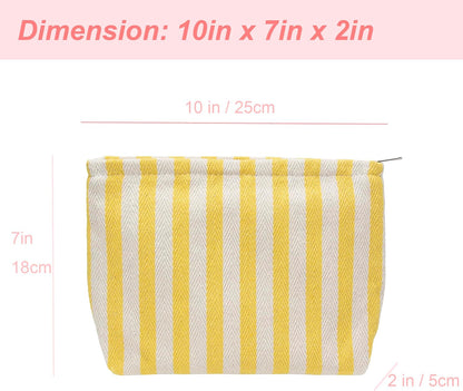 Flat Makeup Bag for Women,Zipper Cosmetic Pouch for Purse,Stripe Yellow | Cute Cosmetic Organizer for Makeup,Skincare,Toiletries,Daily Beauty Essentials,Purse,On-the-Go,Bridesmaid Proposal Gifts