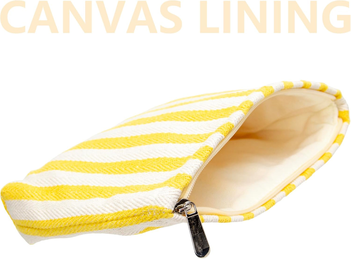 Flat Makeup Bag for Women,Zipper Cosmetic Pouch for Purse,Stripe Yellow | Cute Cosmetic Organizer for Makeup,Skincare,Toiletries,Daily Beauty Essentials,Purse,On-the-Go,Bridesmaid Proposal Gifts