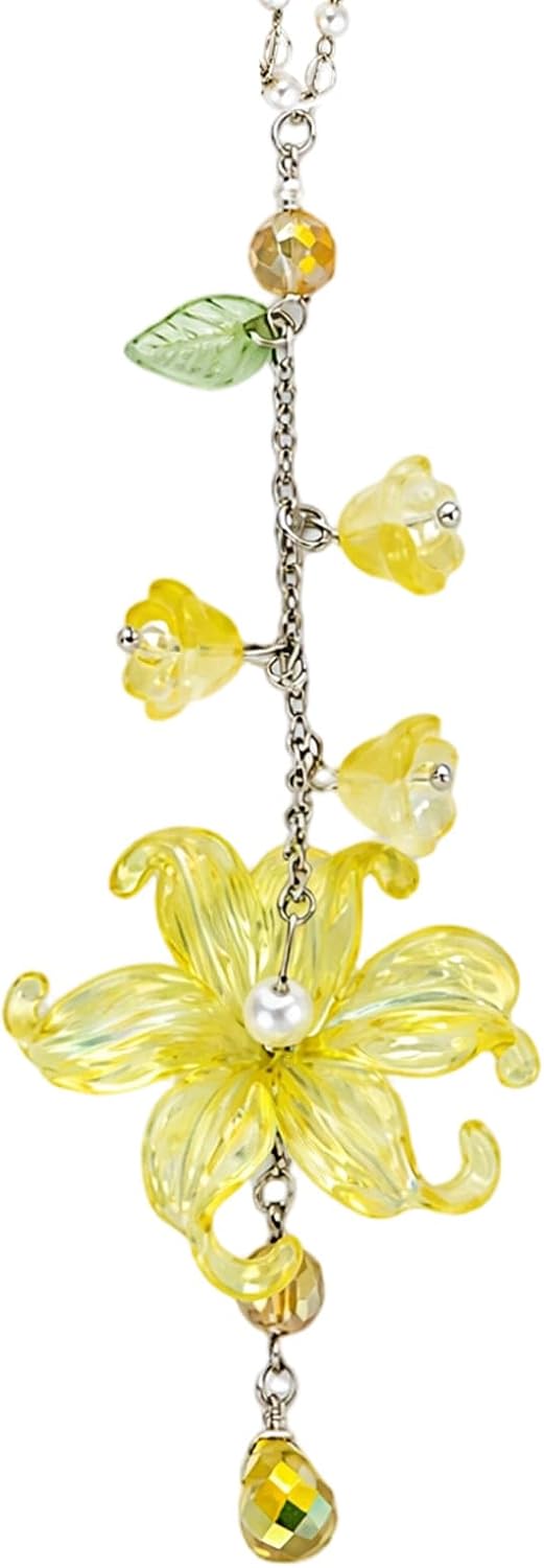 Lily Flower Leaf Car Charm Yellow Summer Waterlily Floral | Glass Resin Design. Features Suncatcher. Rearview Mirror Charm , Car Interior Decoration