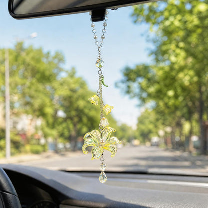 Lily Flower Leaf Car Charm Yellow Summer Waterlily Floral | Glass Resin Design. Features Suncatcher. Rearview Mirror Charm , Car Interior Decoration