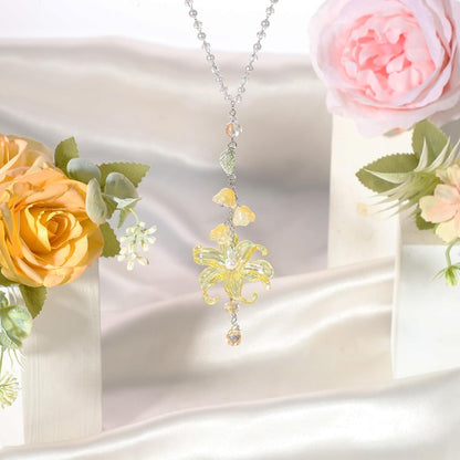 Lily Flower Leaf Car Charm Yellow Summer Waterlily Floral | Glass Resin Design. Features Suncatcher. Rearview Mirror Charm , Car Interior Decoration