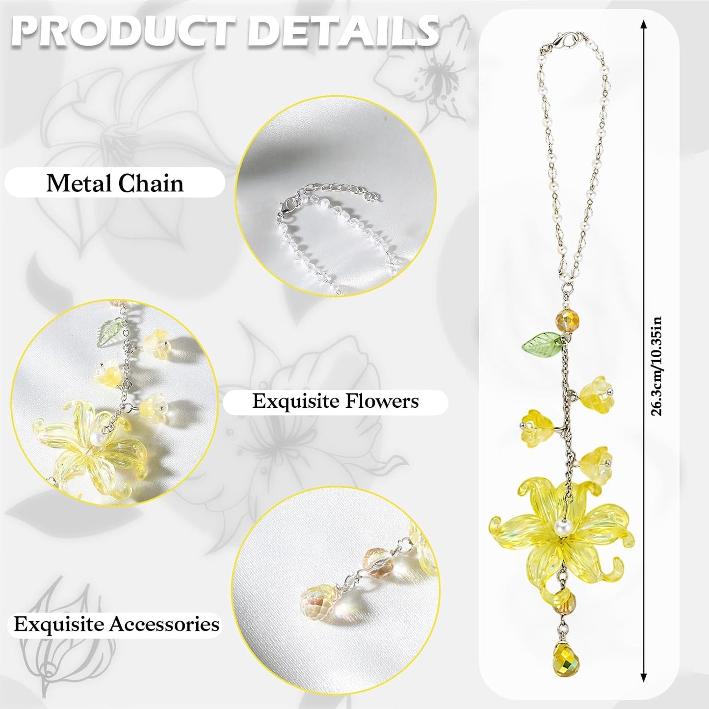 Lily Flower Leaf Car Charm Yellow Summer Waterlily Floral | Glass Resin Design. Features Suncatcher. Rearview Mirror Charm , Car Interior Decoration