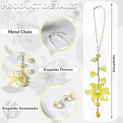 Lily Flower Leaf Car Charm Yellow Summer Waterlily Floral | Glass Resin Design. Features Suncatcher. Rearview Mirror Charm , Car Interior Decoration