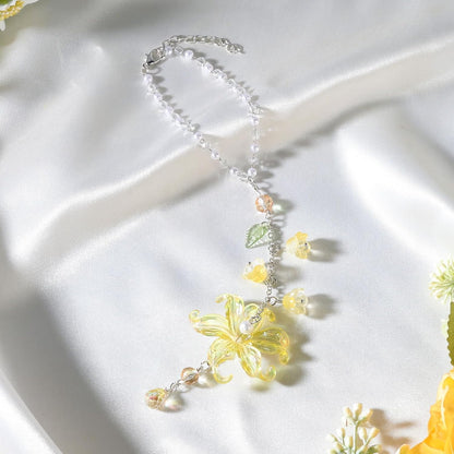 Lily Flower Leaf Car Charm Yellow Summer Waterlily Floral | Glass Resin Design. Features Suncatcher. Rearview Mirror Charm , Car Interior Decoration