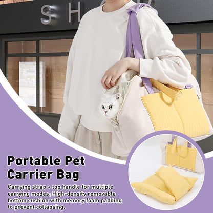 ETIAL Portable Pet Carrier Bag for Cats & Dogs Up to 14lbs - Breathable Mesh Shoulder Sling with Removable Cushion,Double-Layer Zipper Design for Outdoor Travel - Convertible Pet Bed & Carrier Yellow