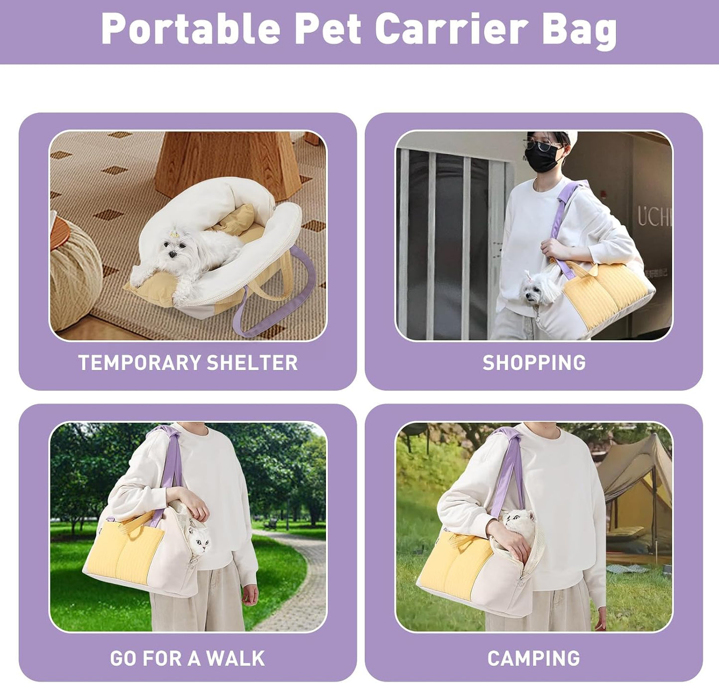 ETIAL Portable Pet Carrier Bag for Cats & Dogs Up to 14lbs - Breathable Mesh Shoulder Sling with Removable Cushion,Double-Layer Zipper Design for Outdoor Travel - Convertible Pet Bed & Carrier Yellow