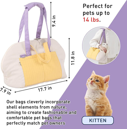 ETIAL Portable Pet Carrier Bag for Cats & Dogs Up to 14lbs - Breathable Mesh Shoulder Sling with Removable Cushion,Double-Layer Zipper Design for Outdoor Travel - Convertible Pet Bed & Carrier Yellow