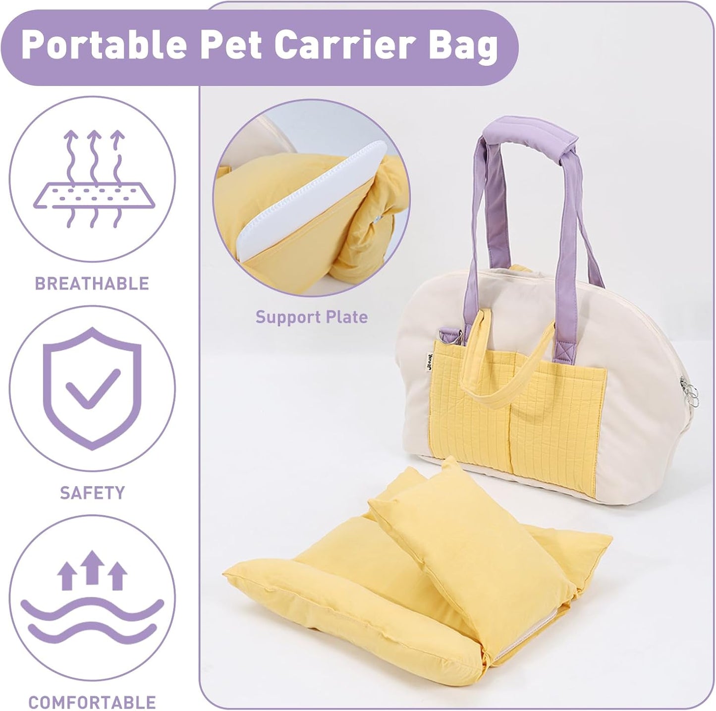 ETIAL Portable Pet Carrier Bag for Cats & Dogs Up to 14lbs - Breathable Mesh Shoulder Sling with Removable Cushion,Double-Layer Zipper Design for Outdoor Travel - Convertible Pet Bed & Carrier Yellow