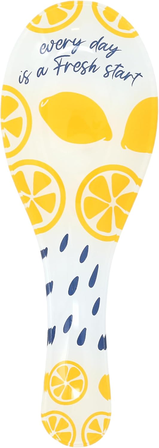 Pavilion - Every Day Is A Fresh Start - Lemon Patterned Glass 9.25" Spoon Rest Vintage Spring Yellow Kitchen Decor